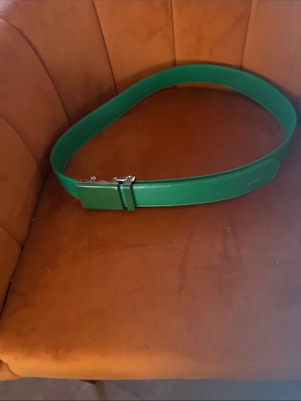 Green Leather Dress Belt with Matching Buckle